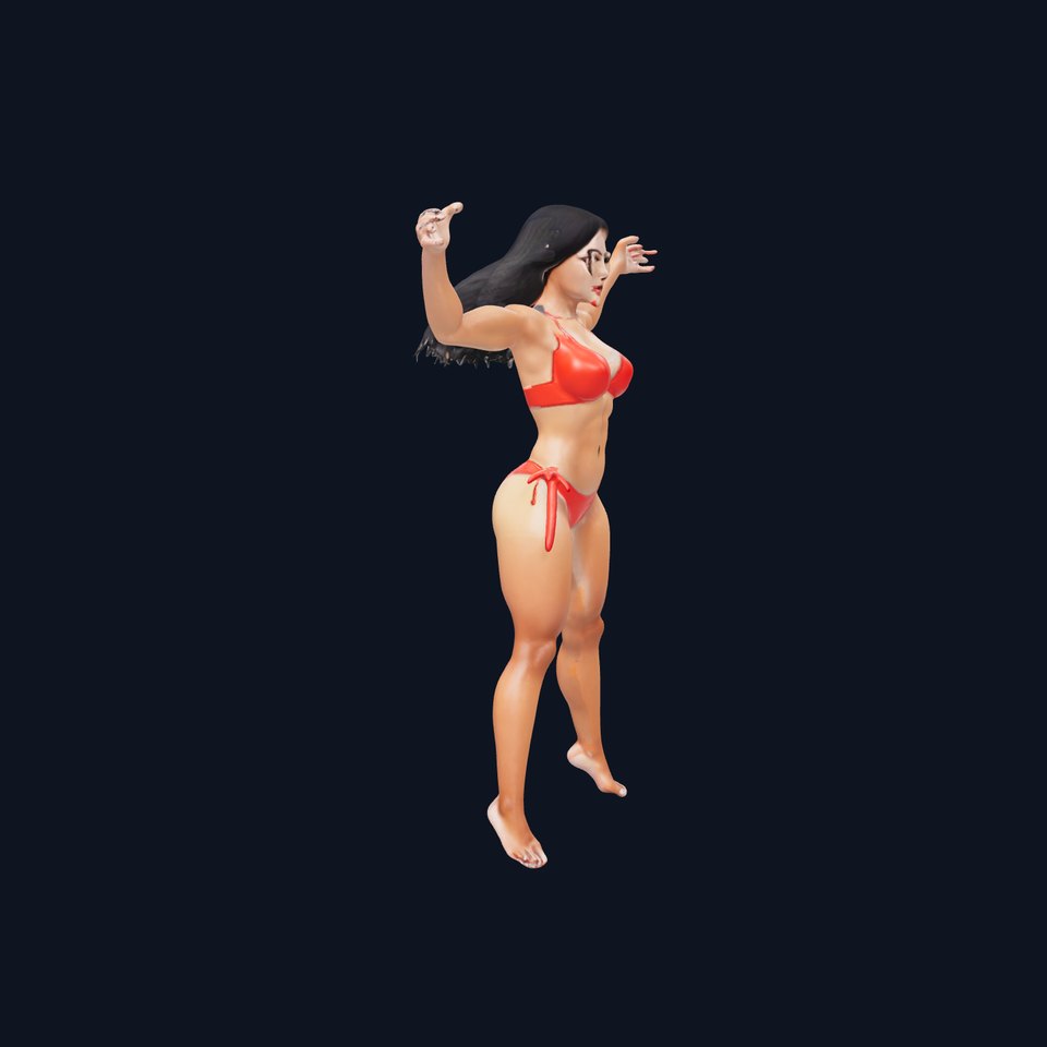 Dynamic Female Character in Red Bikini Rigged and Animated